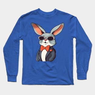 Dapper Bunny in a Suit, Bow Tie, and Sunglasses Long Sleeve T-Shirt